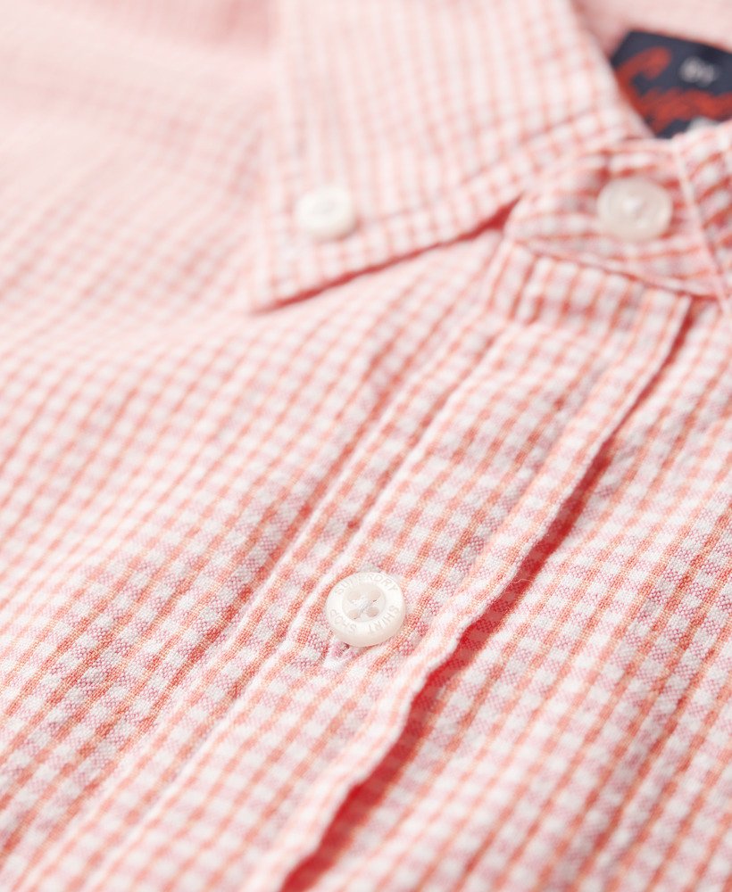 koszula z krótkim rękawem seersucker w różową kratkę gingham
