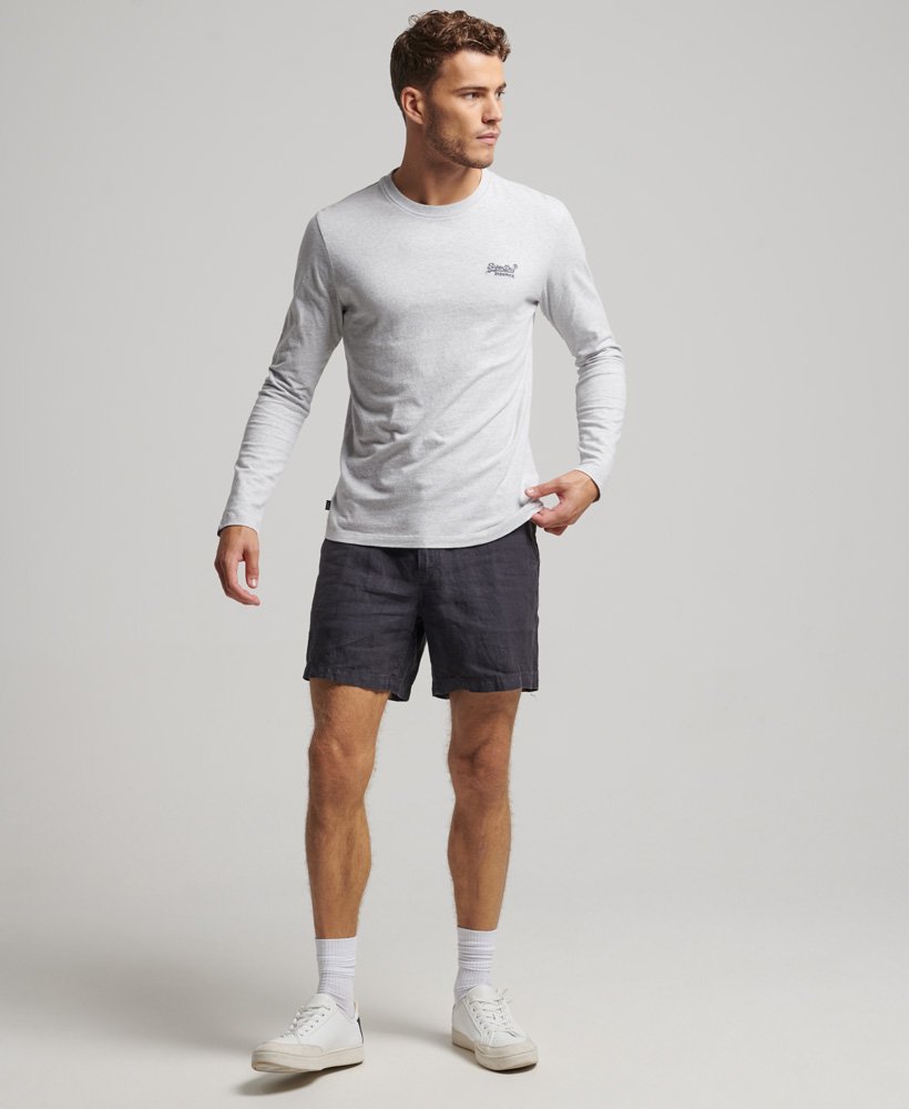 szorty lniane w kolorze niebiesko-grafitowym