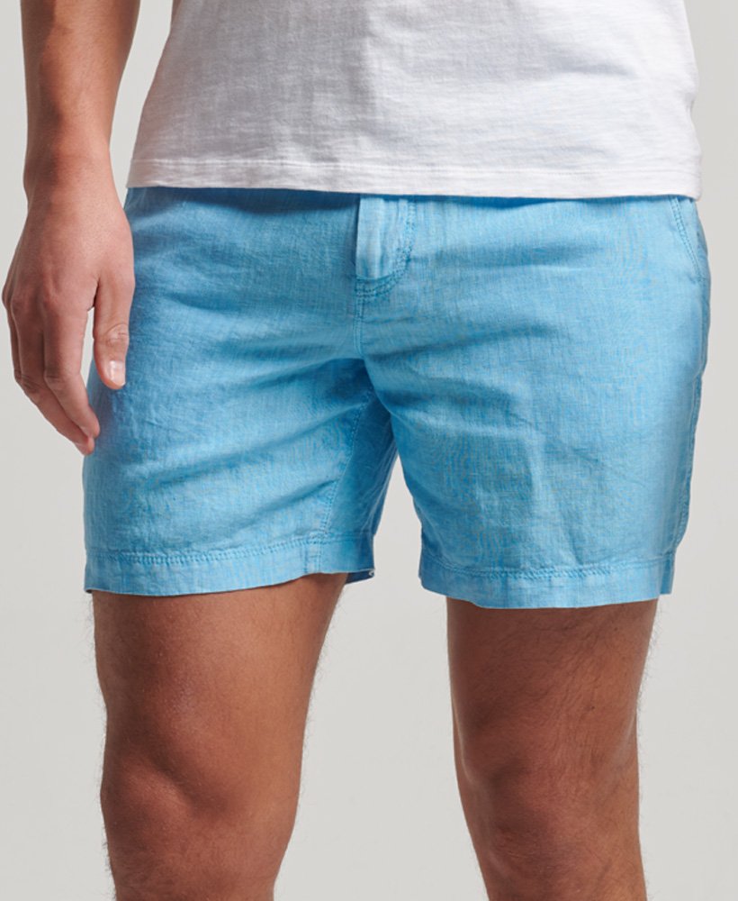 szorty z lnianego materiału overdyed w kolorze karnawałowym niebieskim