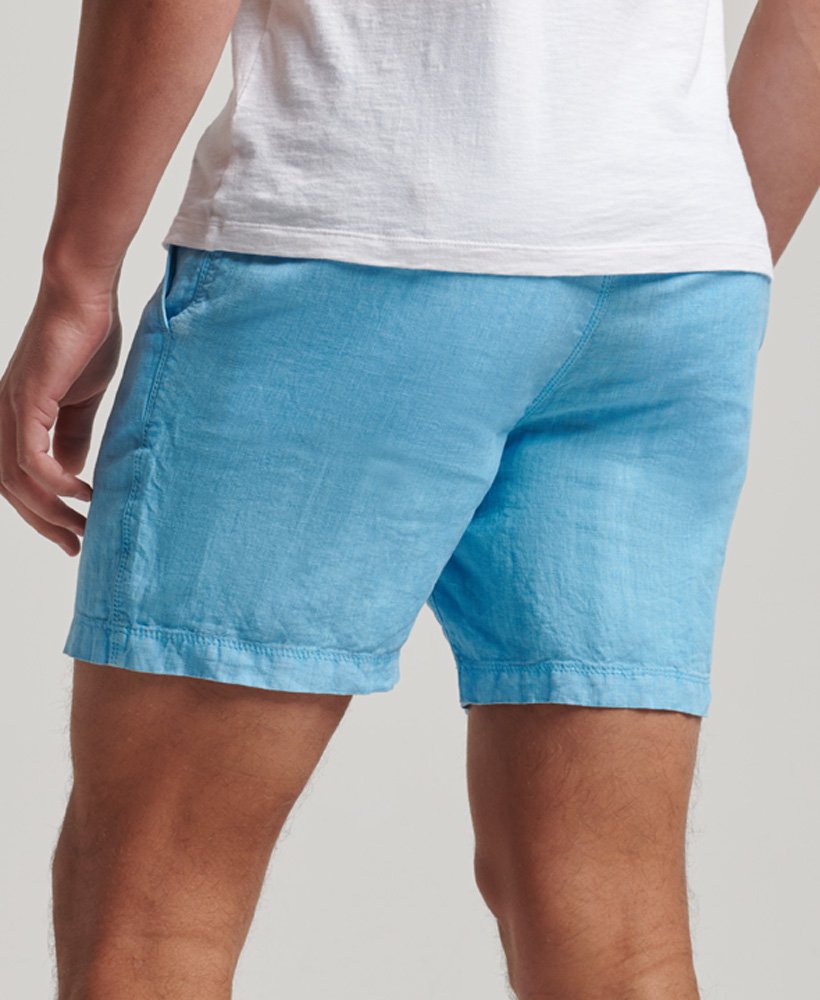 szorty z lnianego materiału overdyed w kolorze karnawałowym niebieskim