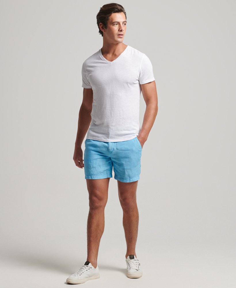 szorty z lnianego materiału overdyed w kolorze karnawałowym niebieskim