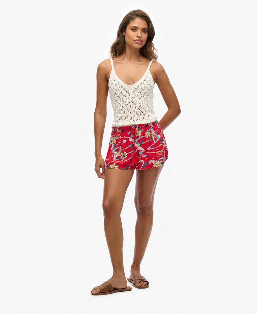 szorty plażowe w stylu vintage z nadrukiem w kolorze red lily aop
