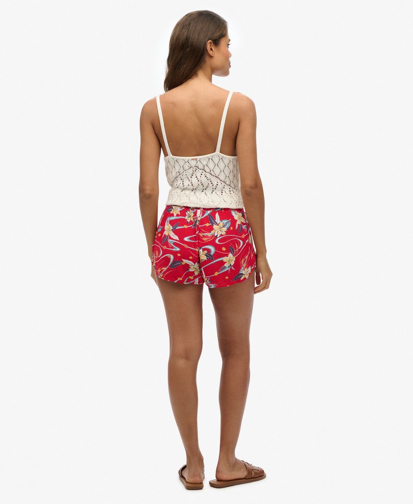 szorty plażowe w stylu vintage z nadrukiem w kolorze red lily aop