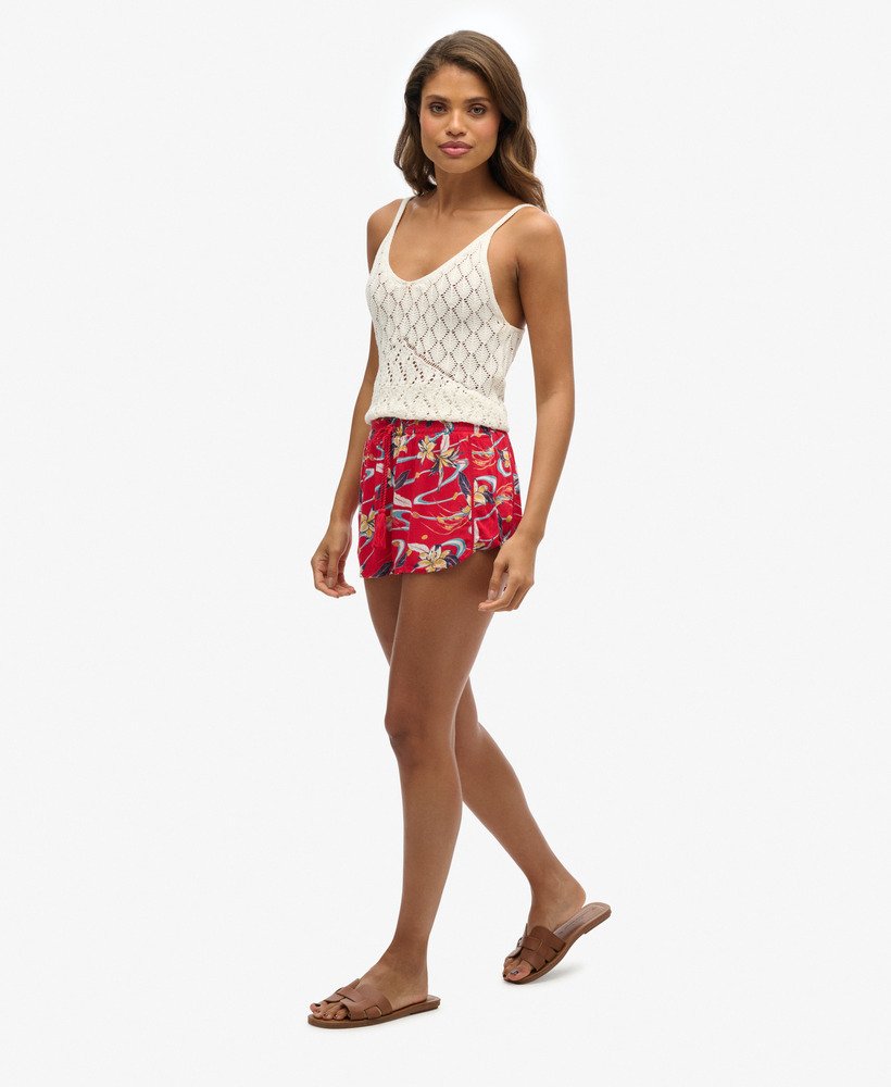 szorty plażowe w stylu vintage z nadrukiem w kolorze red lily aop