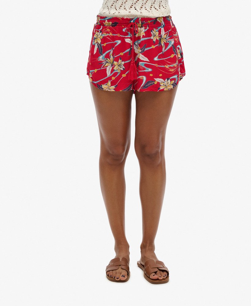 szorty plażowe w stylu vintage z nadrukiem w kolorze red lily aop