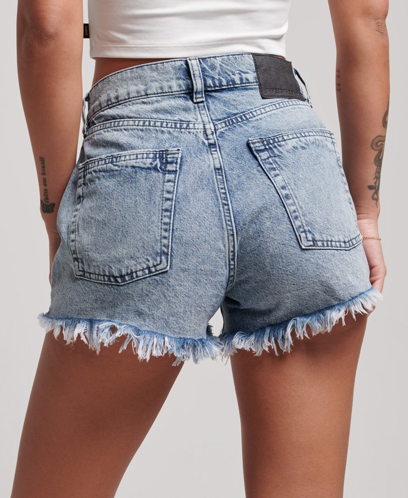 szorty dżinsowe z wysokim stanem organic cotton studios w kolorze spranego indygo
