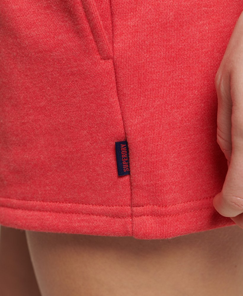 szorty z organicznej bawełny w stylu vintage z logo w kolorze papai i czerwonego melanżu