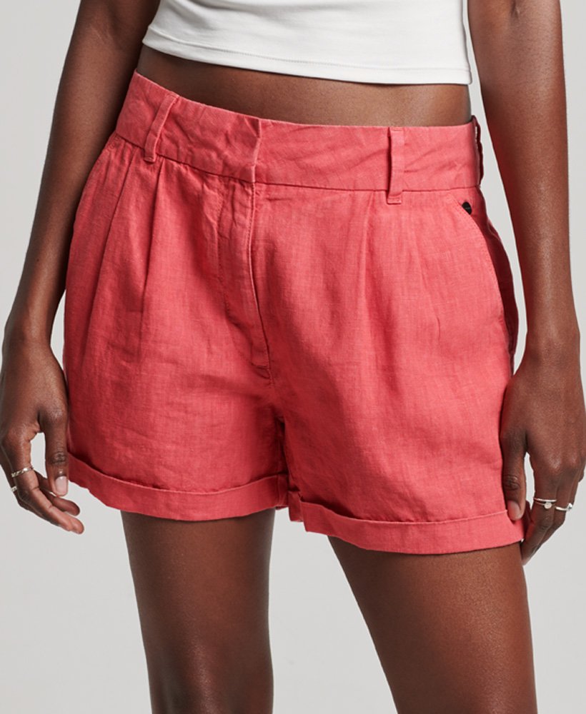 szorty lniane z efektem overdyed w intensywnym różu