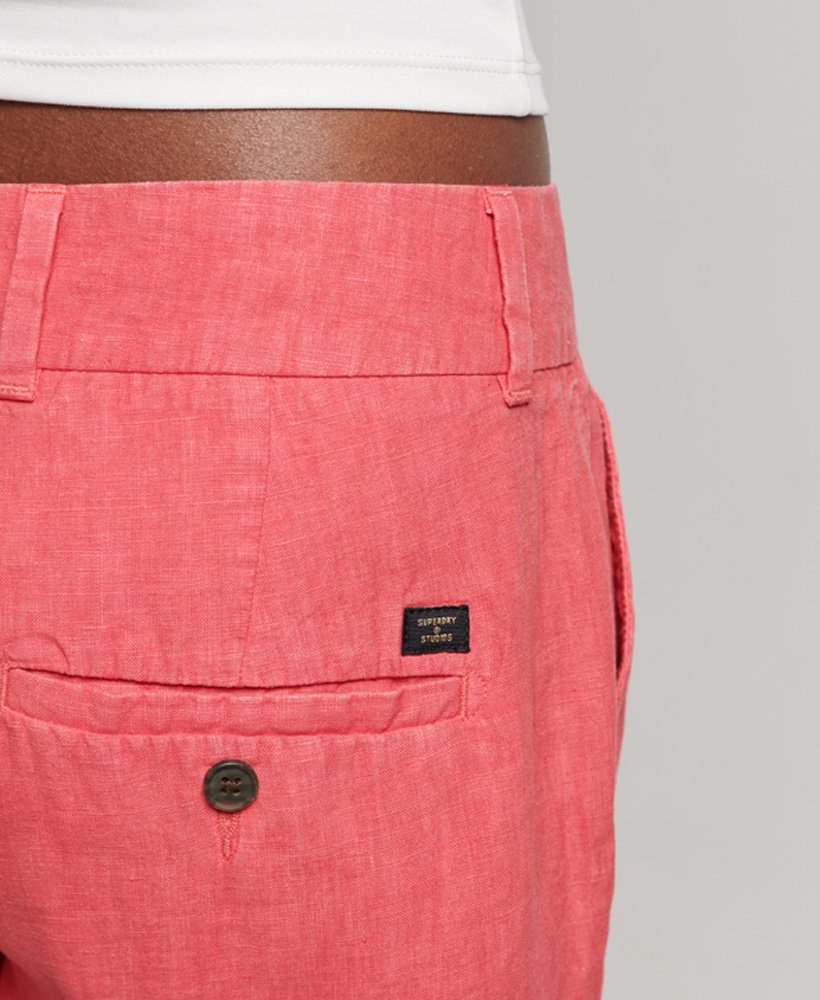 szorty lniane z efektem overdyed w intensywnym różu