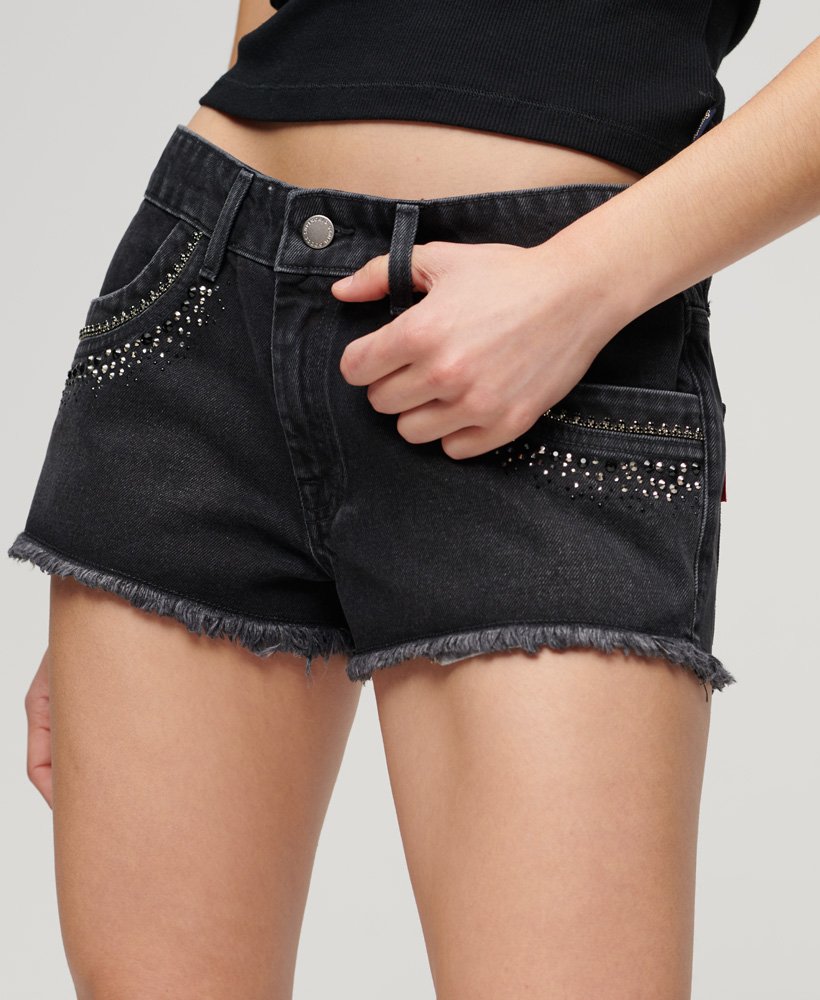 szorty dżinsowe zdobione diamentami w kolorze wisconsin washed black