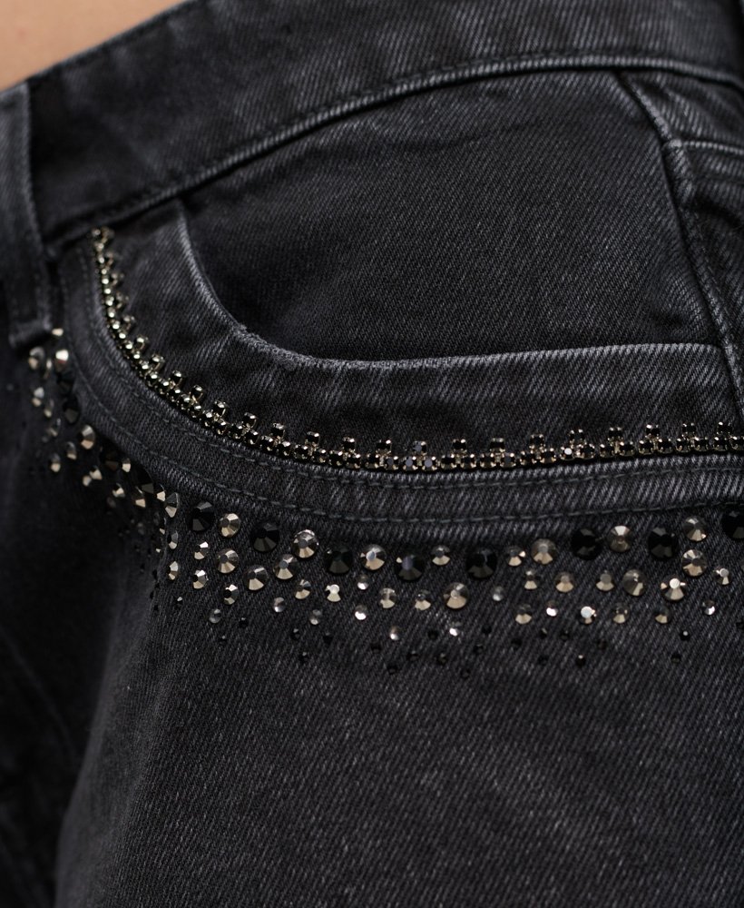 szorty dżinsowe zdobione diamentami w kolorze wisconsin washed black