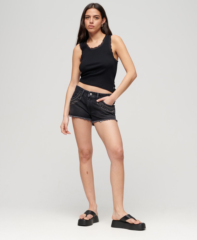 szorty dżinsowe zdobione diamentami w kolorze wisconsin washed black