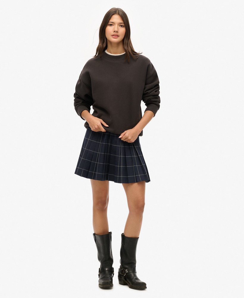 spódnica mini w stylu vintage plisowana w kratkę w stylu vintage granatowym