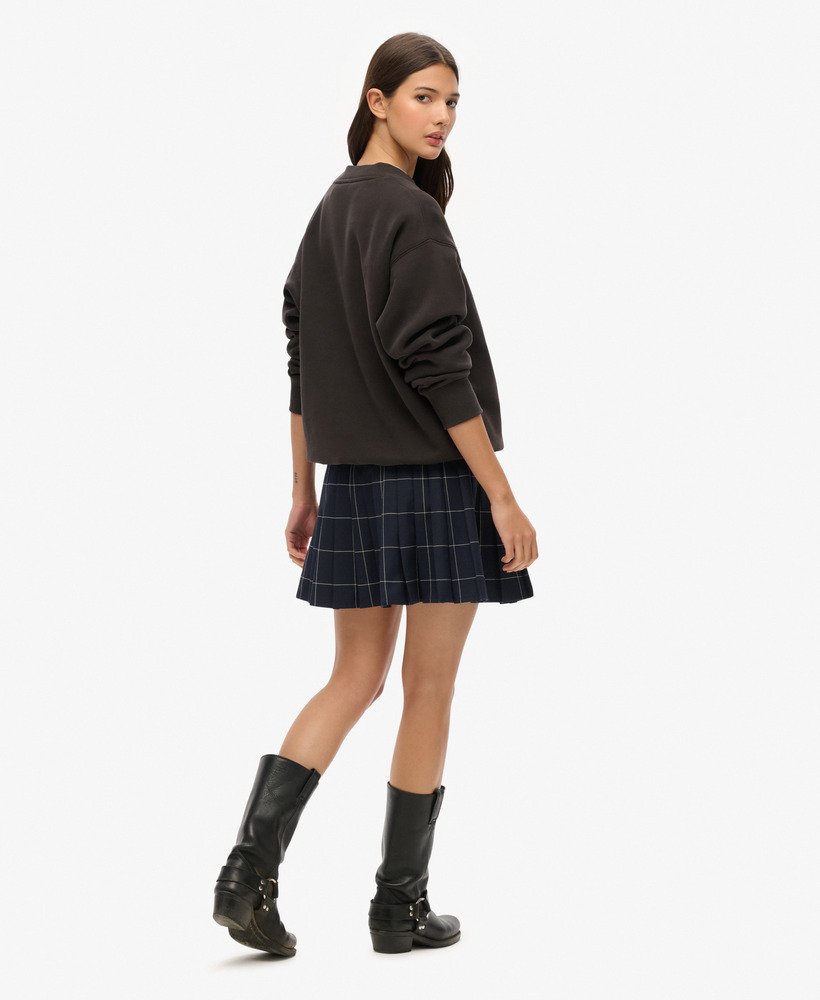 spódnica mini w stylu vintage plisowana w kratkę w stylu vintage granatowym