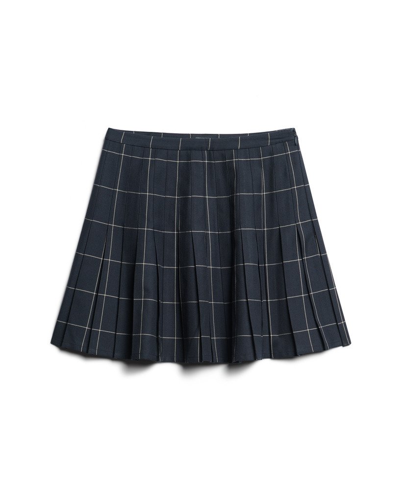 spódnica mini w stylu vintage plisowana w kratkę w stylu vintage granatowym