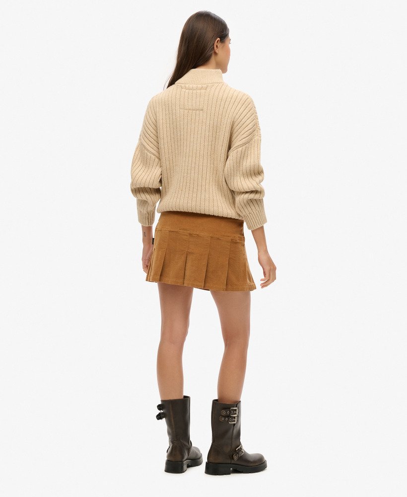 spódnica mini plisowana w stylu vintage w kolorze caramel café