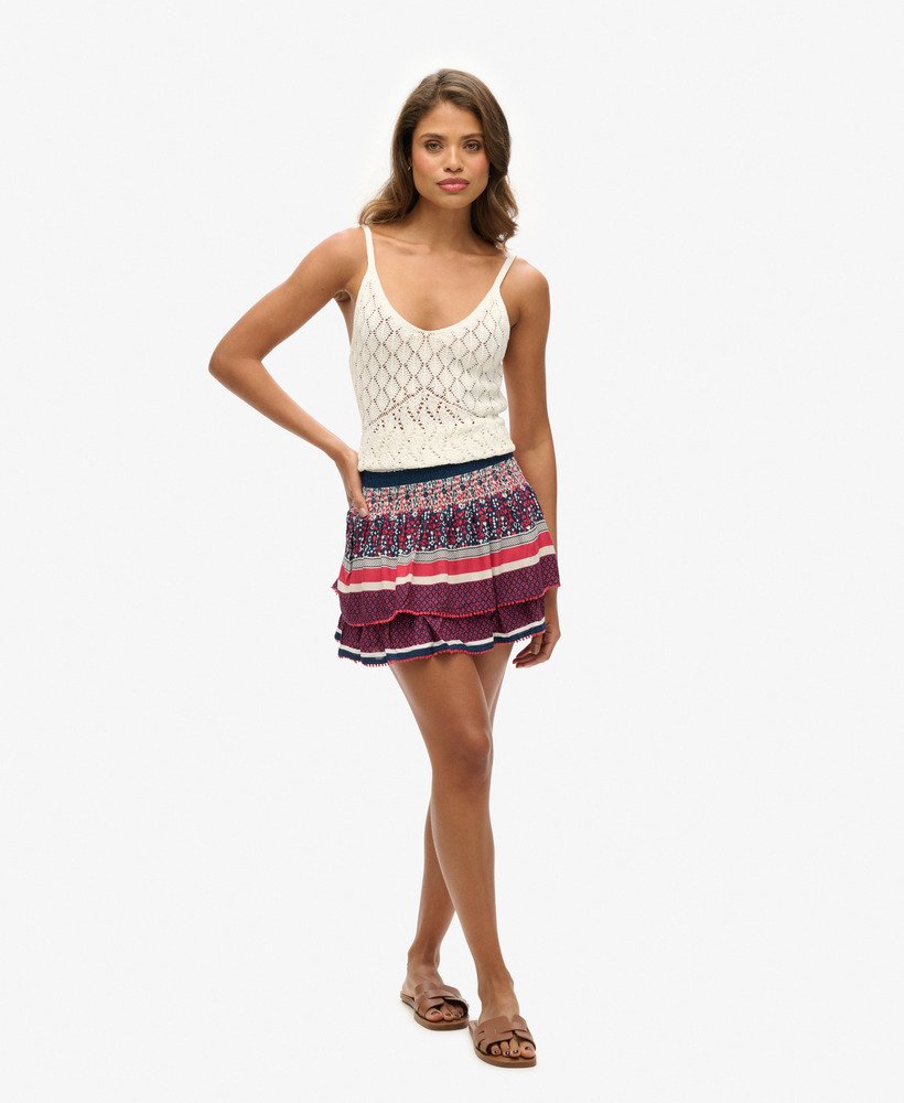 spódnica mini w stylu vintage z warstwami i nadrukiem liniowym ikat border
