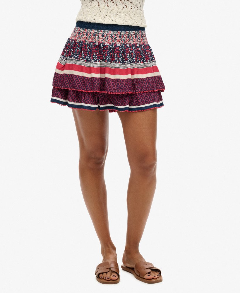 spódnica mini w stylu vintage z warstwami i nadrukiem liniowym ikat border