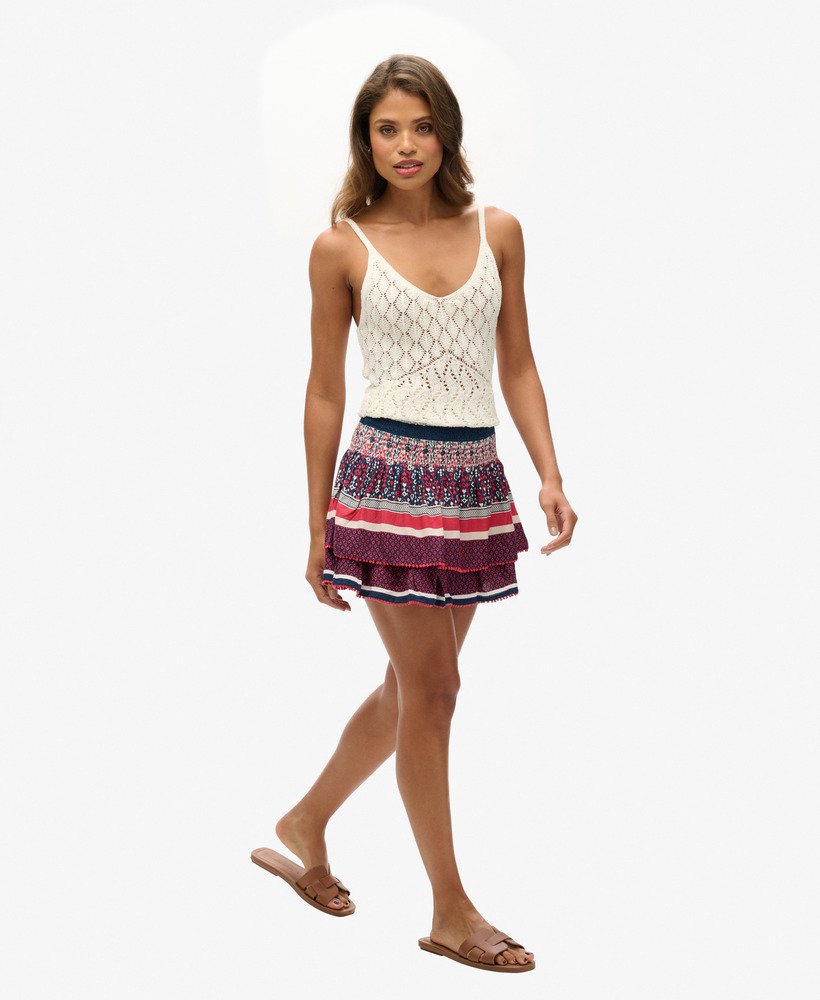 spódnica mini w stylu vintage z warstwami i nadrukiem liniowym ikat border