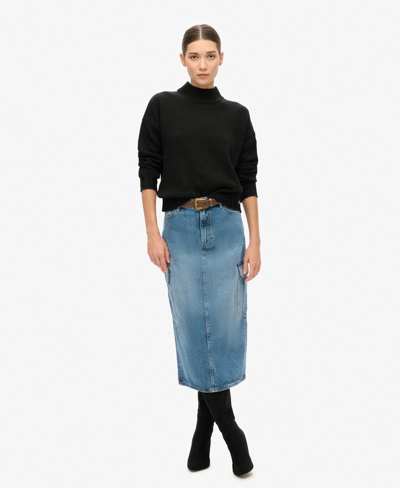 spódnica midi z denimu cargo z kieszeniami w kolorze ridley blue