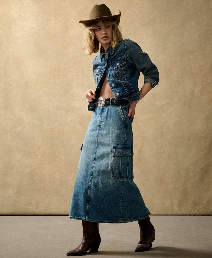 spódnica midi z denimu cargo z kieszeniami w kolorze ridley blue