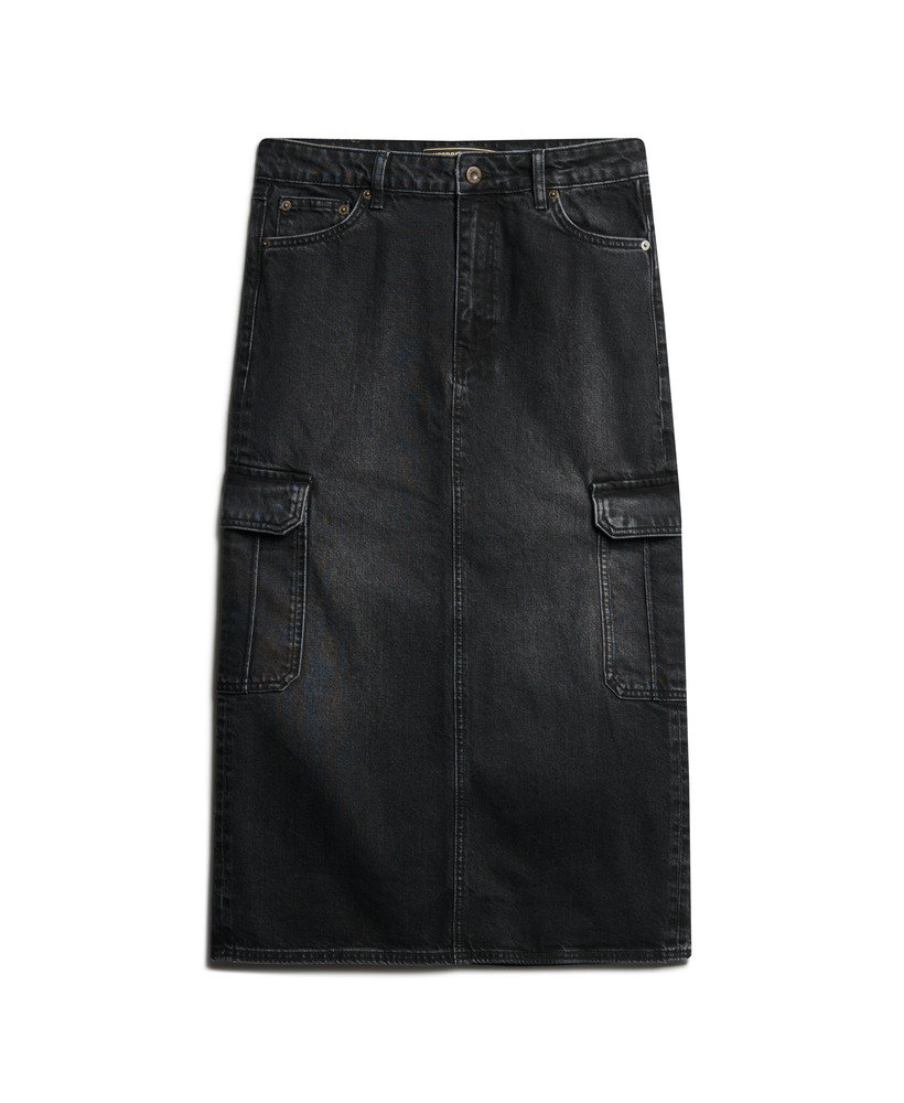 spódnica midi z denimu cargo z kieszeniami w kolorze czarnego denimu