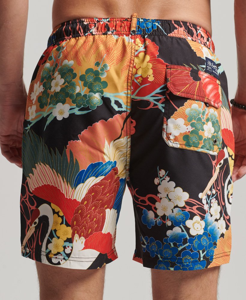 hawajskie szorty kąpielowe z recyklingu w kolorze czerwonym momotose mix print