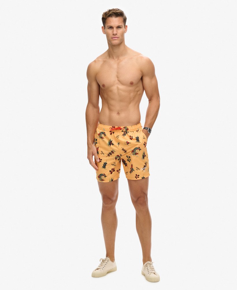 szorty kąpielowe z recyklingowanego hawajskiego wzoru 17 cali w kolorze aloha golden yellow