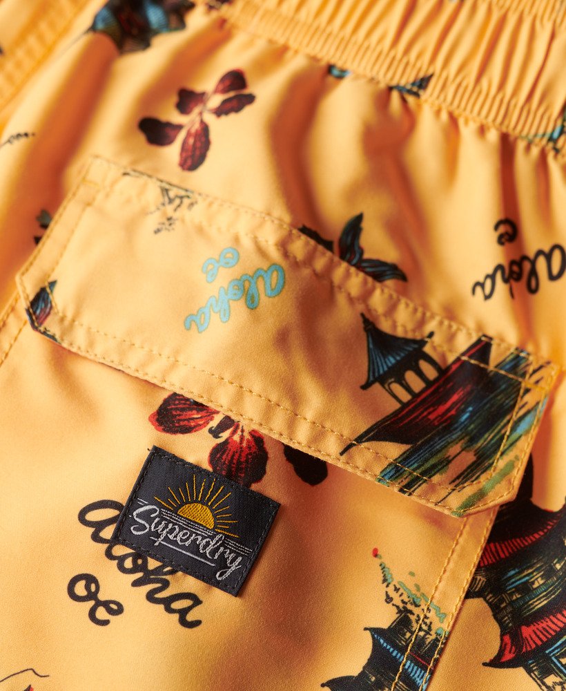 szorty kąpielowe z recyklingowanego hawajskiego wzoru 17 cali w kolorze aloha golden yellow