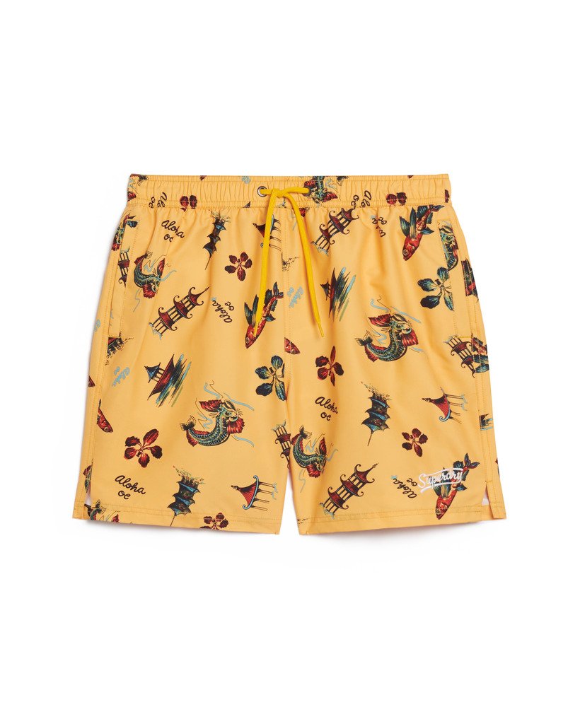 szorty kąpielowe z recyklingowanego hawajskiego wzoru 17 cali w kolorze aloha golden yellow