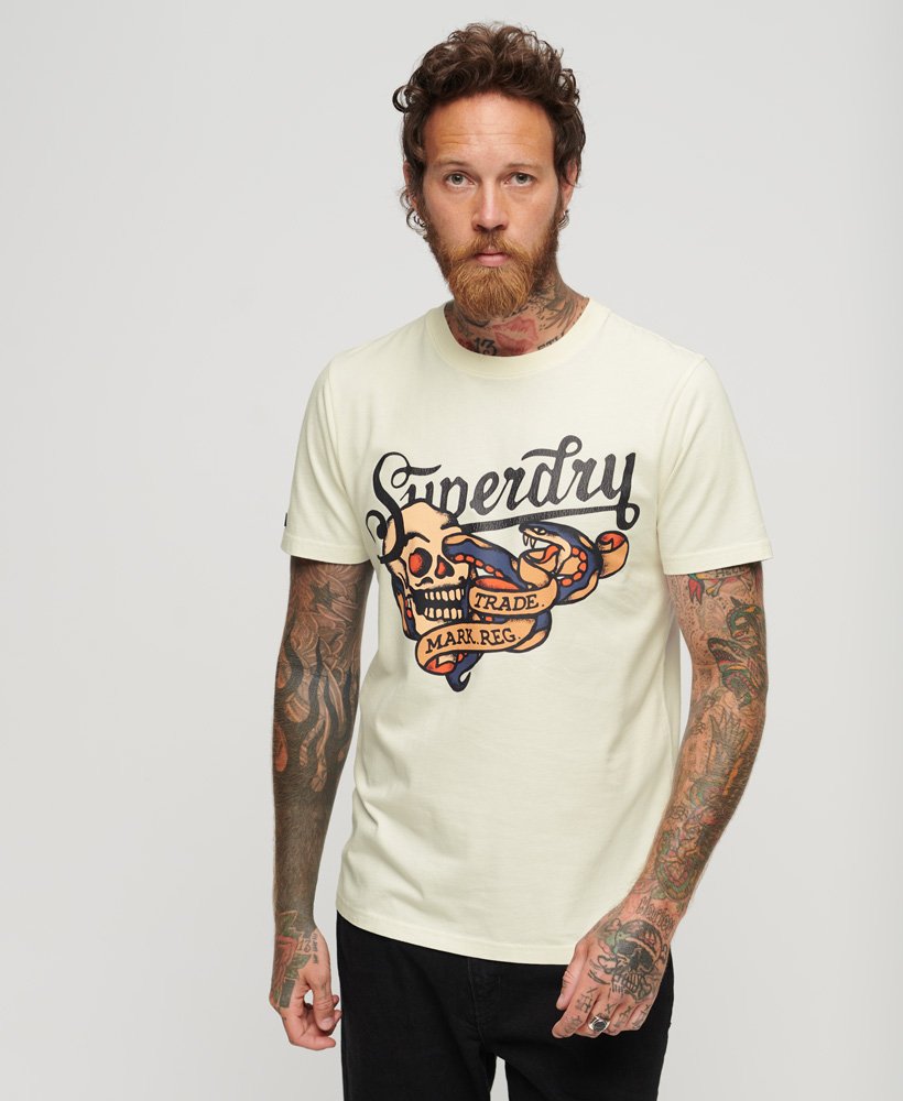 koszulka z nadrukiem z przodu tattoo script w kolorze off white
