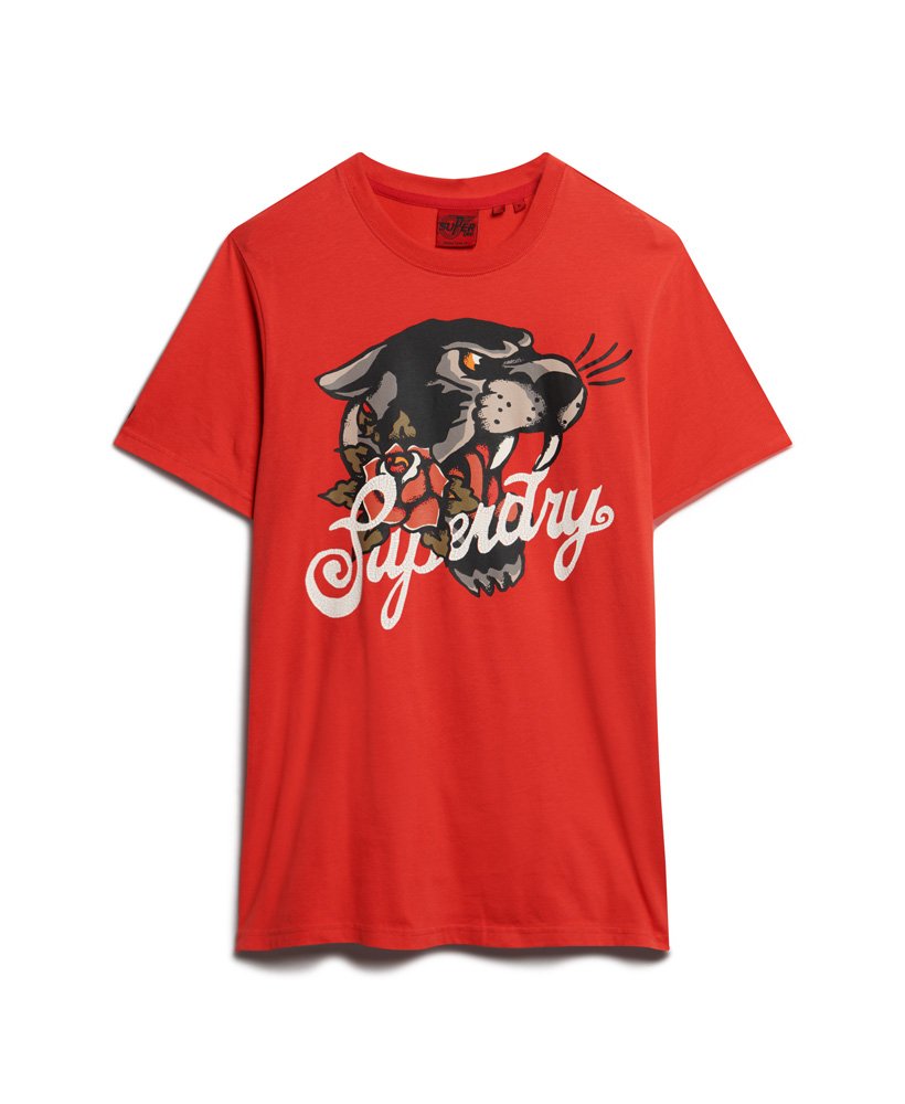 koszulka z nadrukiem tattoo script z przodu w kolorze soda pop red