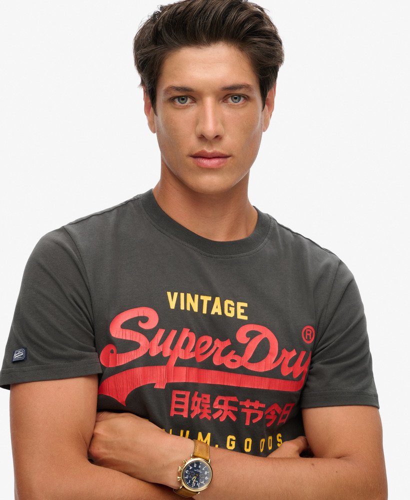 klasyczny t-shirt z logo vintage heritage w kolorze spranej czerni