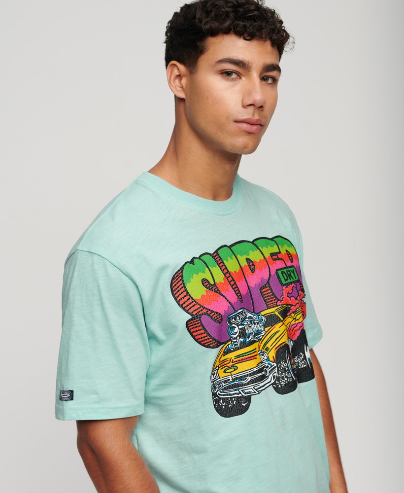 koszulka z grafiką motor retro w kolorze błękitnym