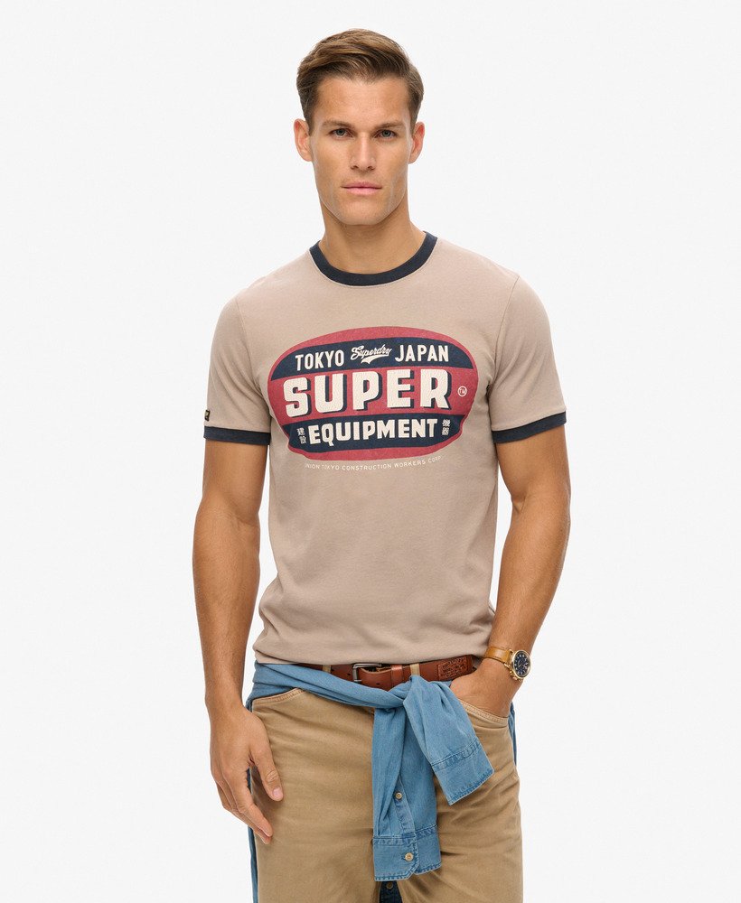koszulka z grafiką ringer workwear w kolorze głębokiego beżugranatu eclipse