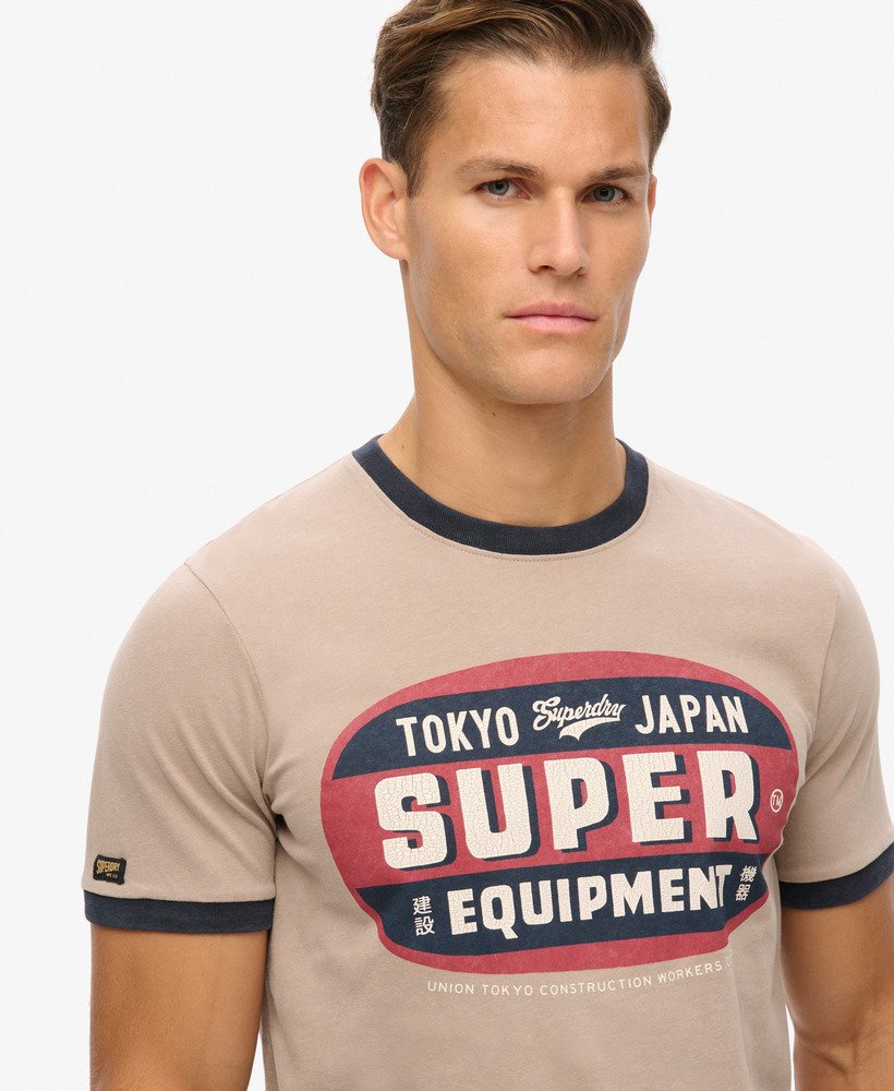 koszulka z grafiką ringer workwear w kolorze głębokiego beżugranatu eclipse