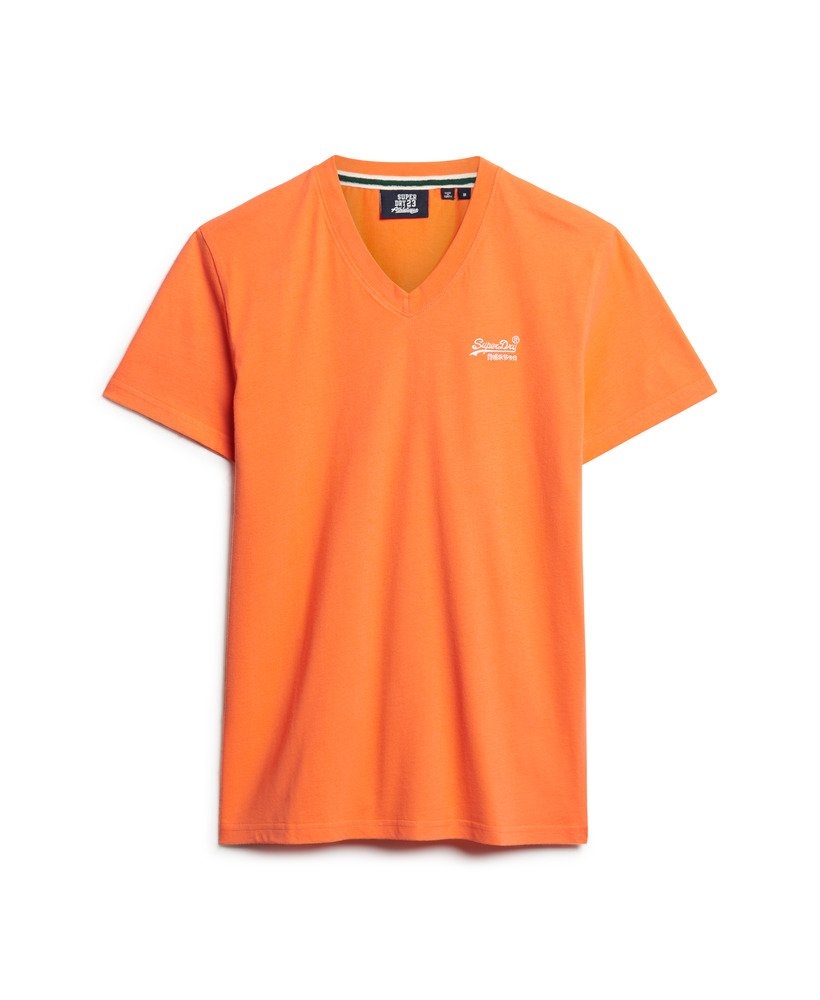 koszulka z organicznej bawełny essential z dekoltem w serek i logo w kolorze sunburst coral
