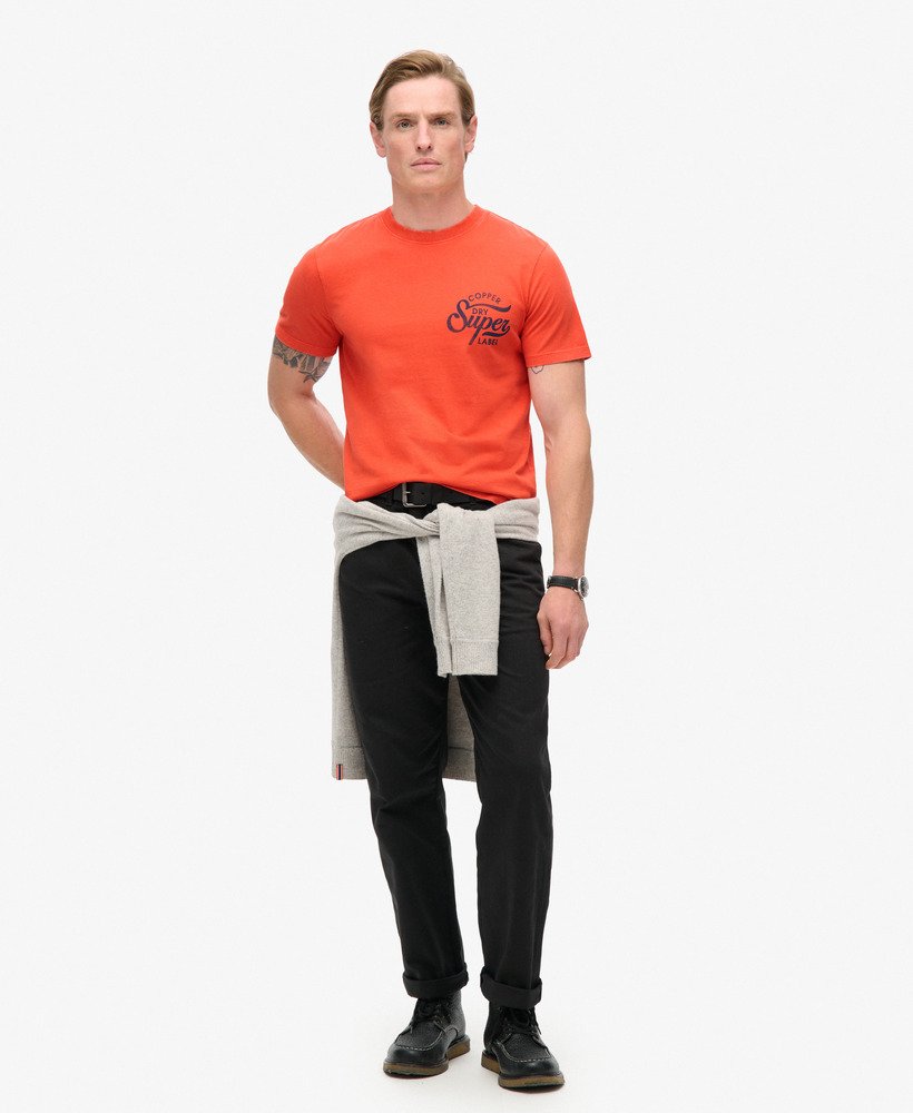koszulka z nadrukiem na klatce piersiowej copper label w kolorze rdzawo-pomarańczowym denim co