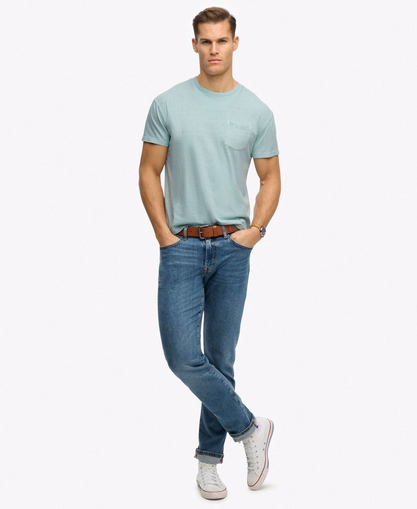 Klasyczny bawełniano-lniany T-shirt z kieszenią