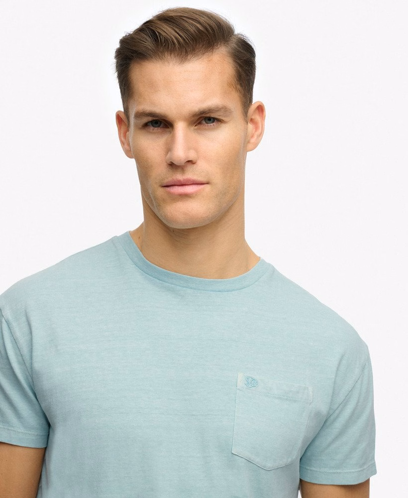 Klasyczny bawełniano-lniany T-shirt z kieszenią