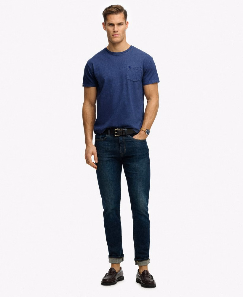 Klasyczny bawełniano-lniany T-shirt z kieszenią