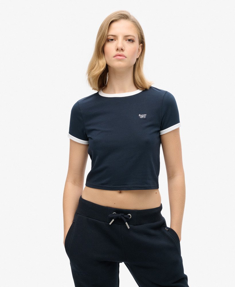 koszulka ringer crop z organicznej bawełny w kolorze eclipse navyoptic white