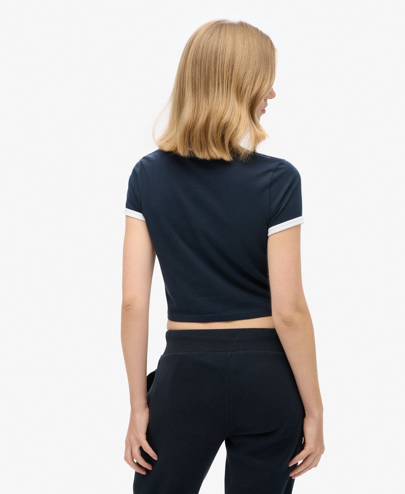 koszulka ringer crop z organicznej bawełny w kolorze eclipse navyoptic white