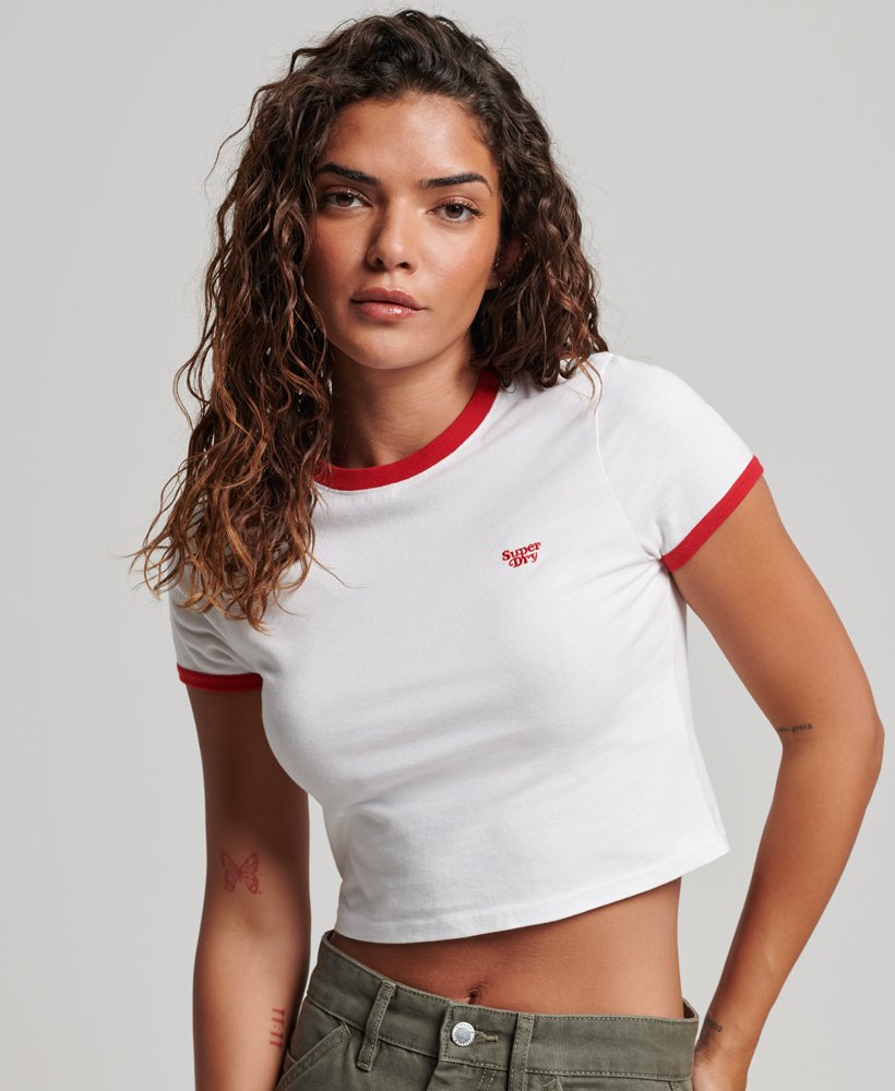 koszulka ringer crop z organicznej bawełny w kolorze optic whitevarsity red