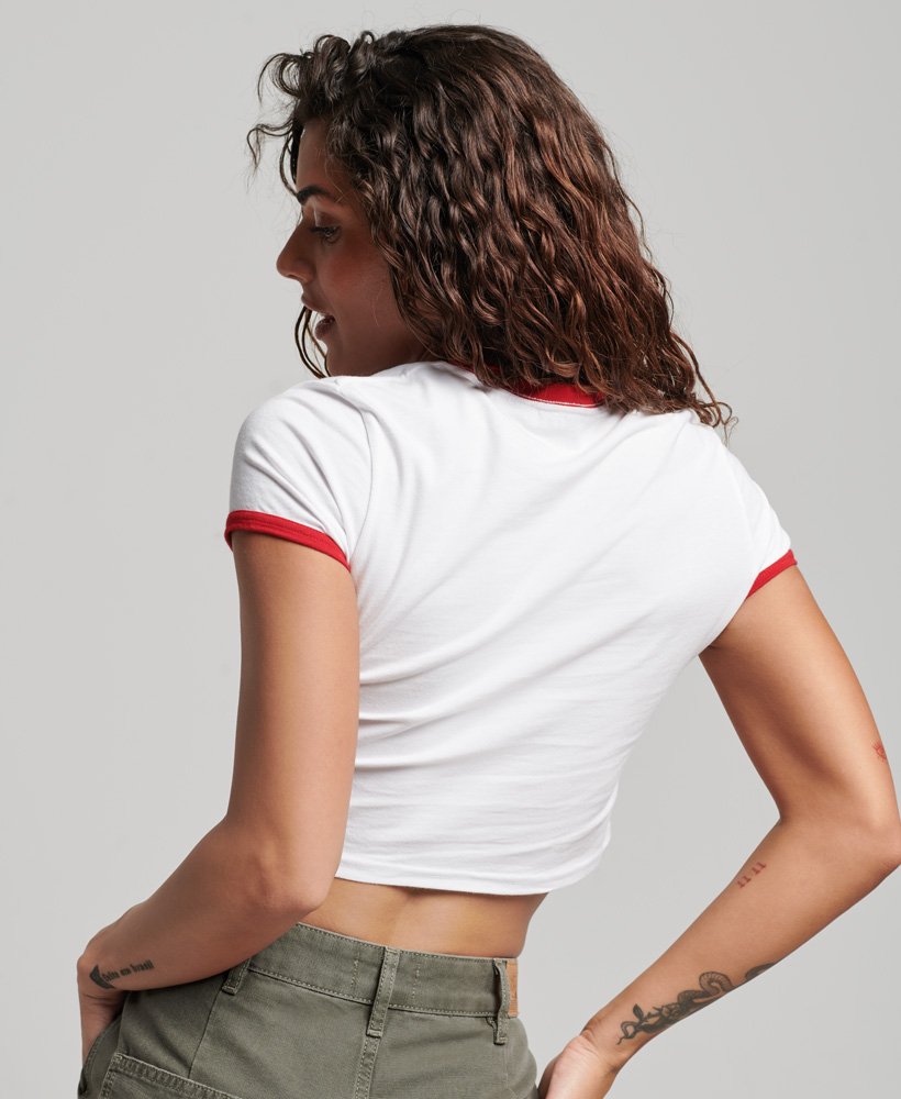 koszulka ringer crop z organicznej bawełny w kolorze optic whitevarsity red