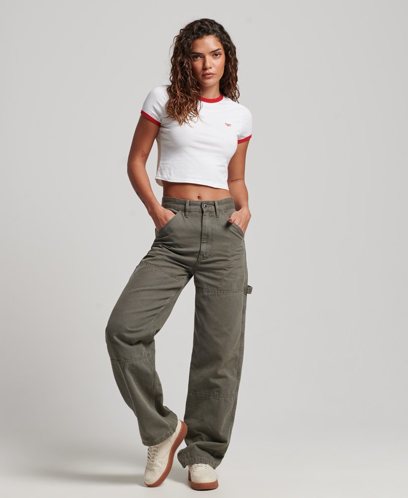 koszulka ringer crop z organicznej bawełny w kolorze optic whitevarsity red