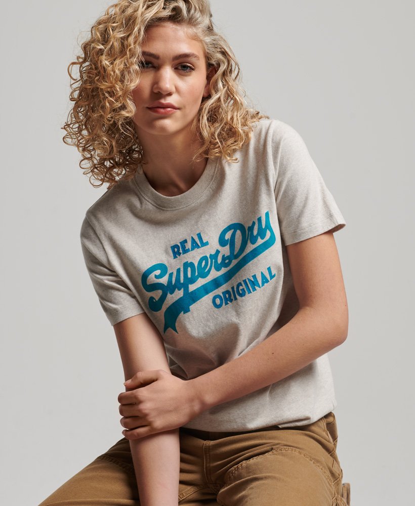 t-shirt z organicznej bawełny z nadrukiem w stylu vintage z logo w kolorze oatmeal marl