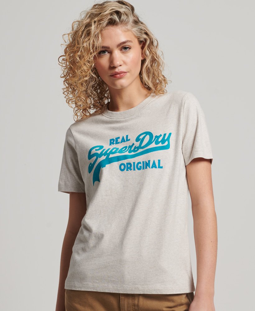 t-shirt z organicznej bawełny z nadrukiem w stylu vintage z logo w kolorze oatmeal marl
