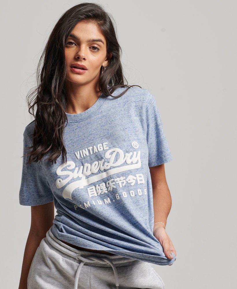 t-shirt z bawełny organicznej z nadrukiem w stylu vintage i logo w kolorze la soft blue marl