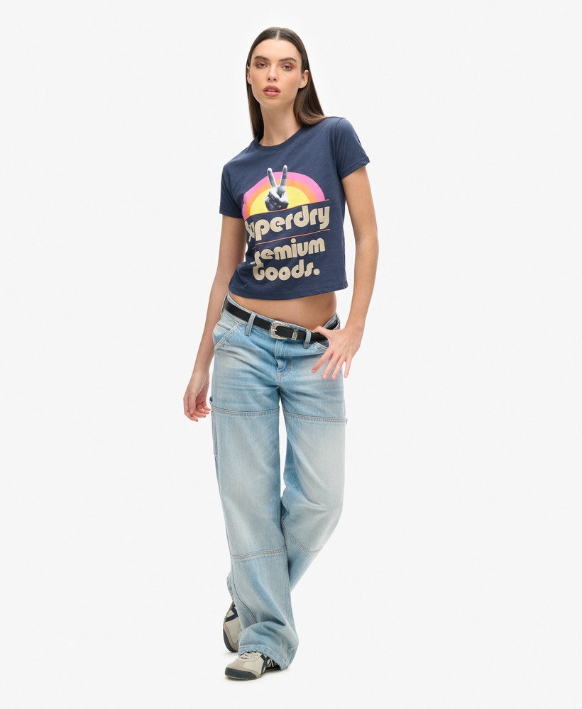 koszulka z nadrukiem w stylu retro z lat 70. w kolorze lauren navy